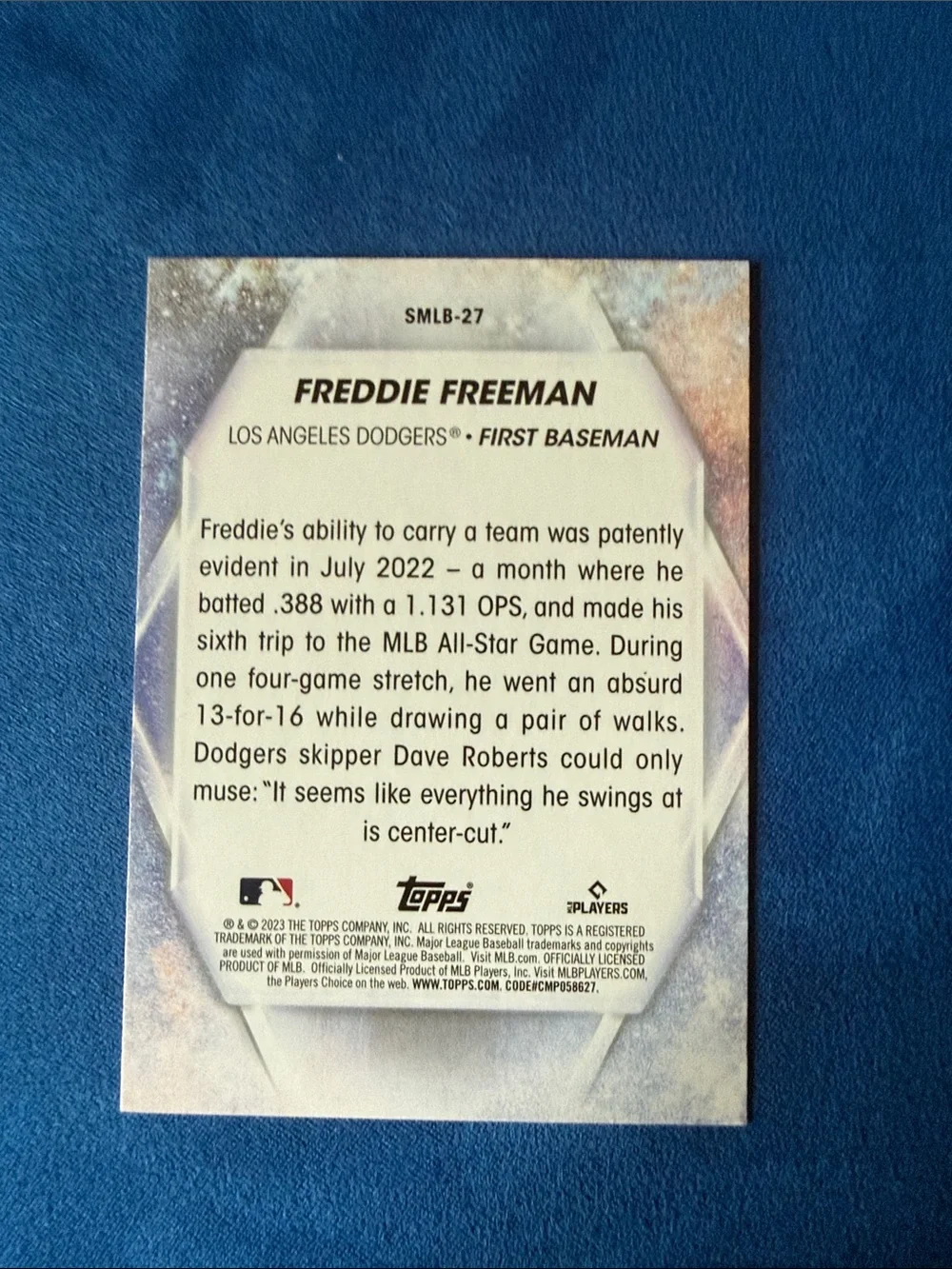 Topps Freddie Freeman Stars of MLB Card - Blue, Gray, Gold Holographic